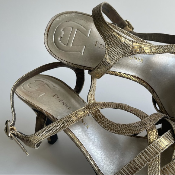 ETIENNE AIGNER Gold Strappy Heels - Picture 8 of 11